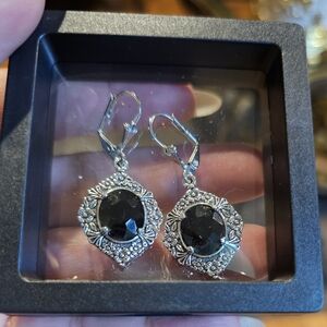 Elegant Silver and Black Dangle Earrings